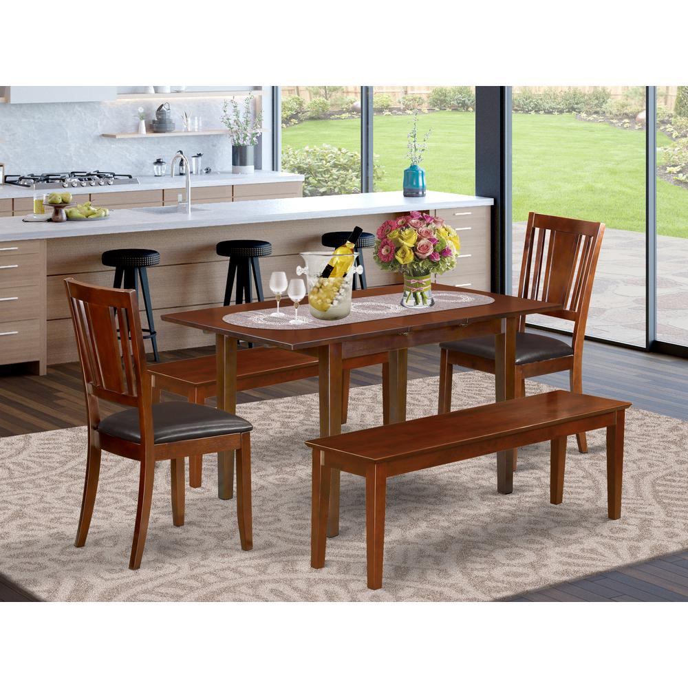5  PC  Small  Kitchen  table  set  -  Table  with  Leaf  plus  2  Kichen  Chairs  and  2  Benches. Picture 1