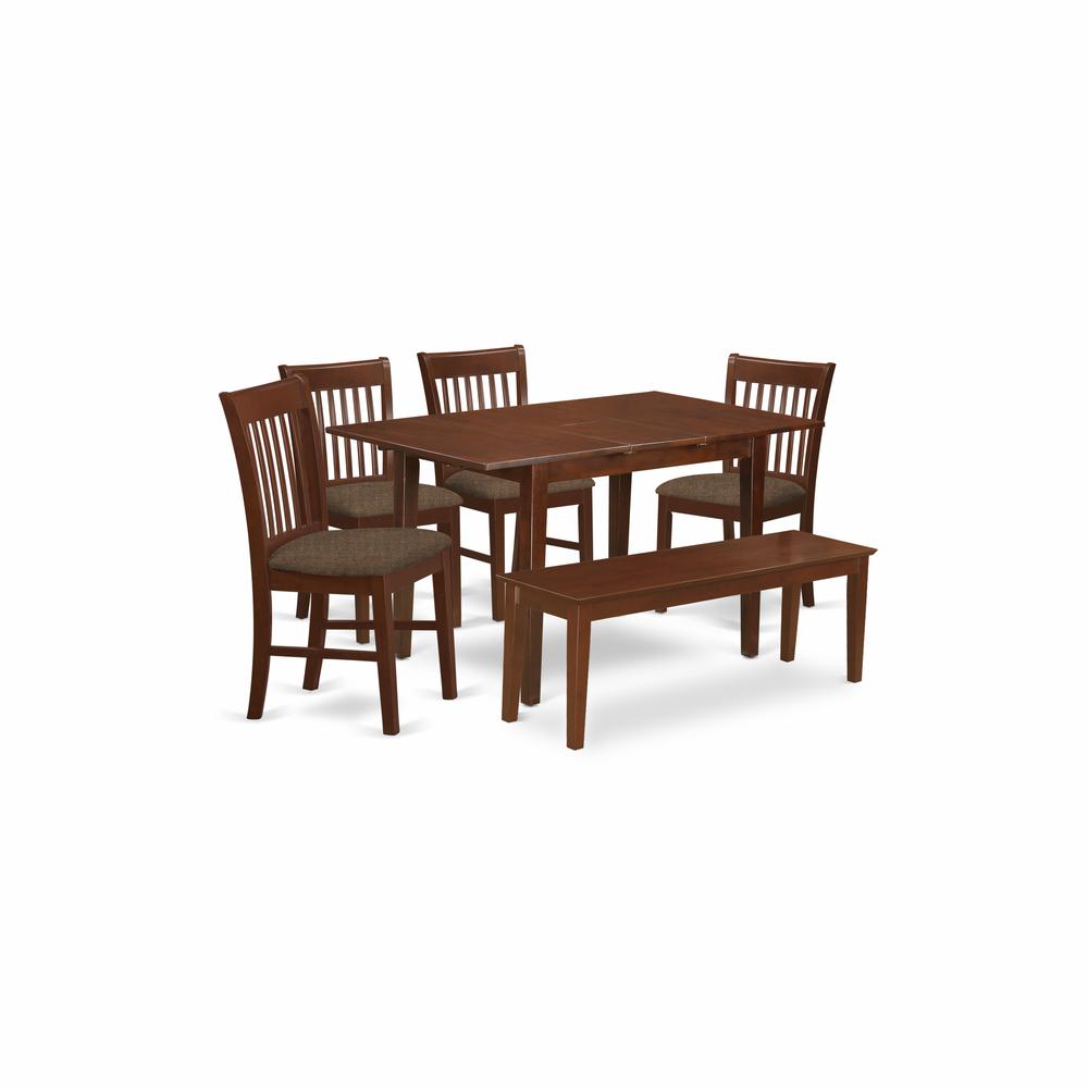NOFK6C-MAH-C 6 Pc Dining room set with bench - Table and 4 Dining Chairs plus Dining Bench. Picture 1