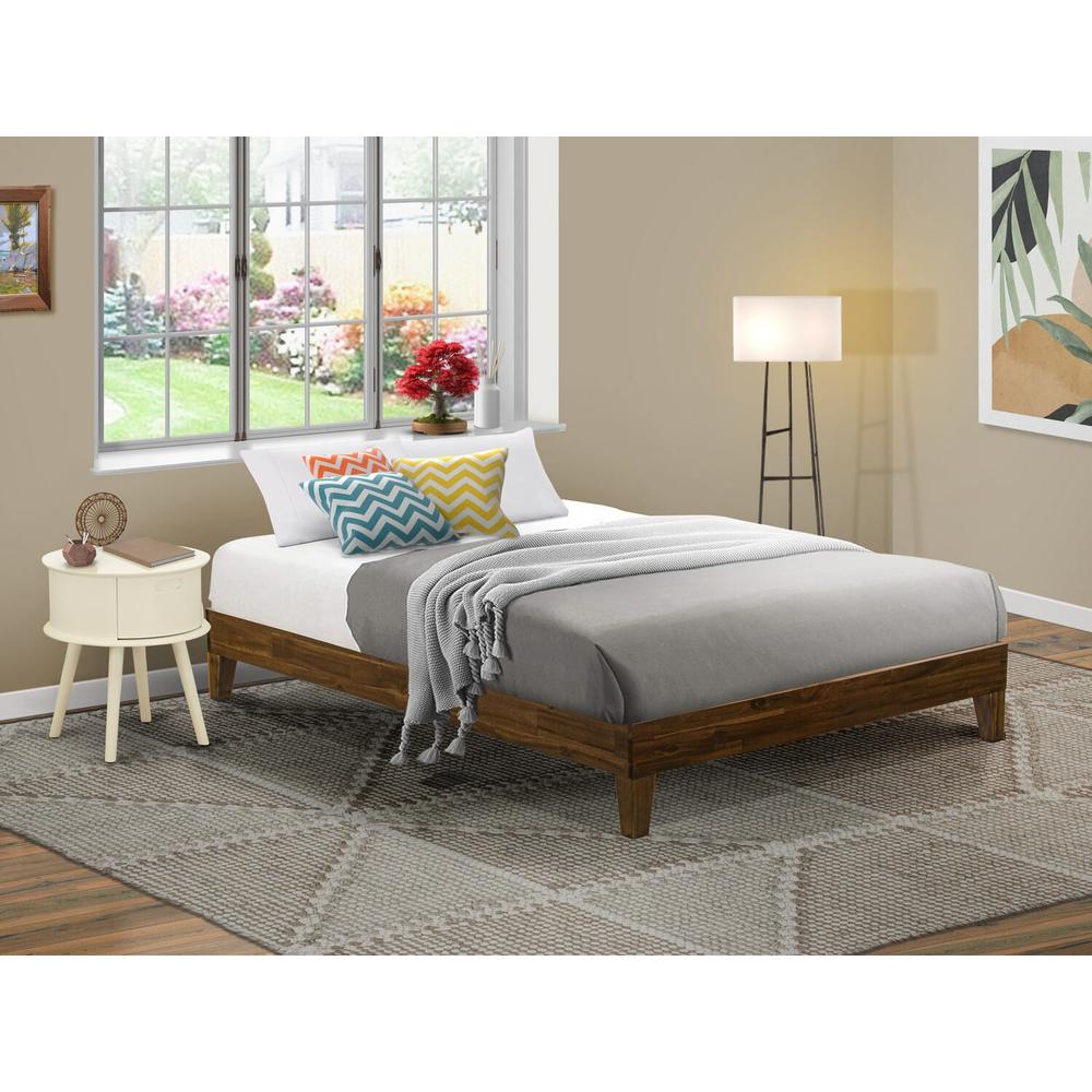 East West Furniture Queen Size Bed Frame with 4 Solid Wood Legs and 2 Extra Center Legs - Walnut Finish. Picture 1