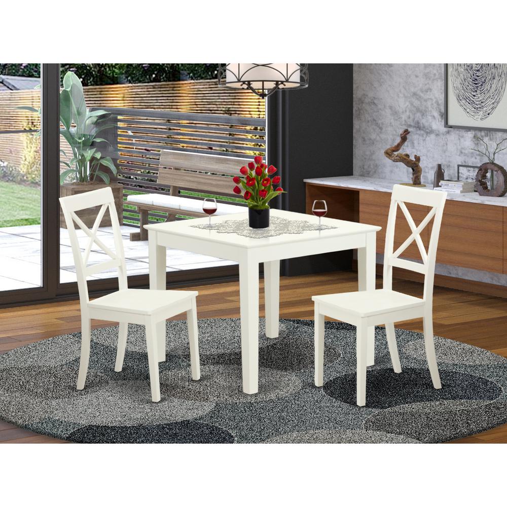 3  Pcsquare  Kitchen  Table  and  2  Wood  Kitchen  Dining  Chairs  in  Linen  White. Picture 1
