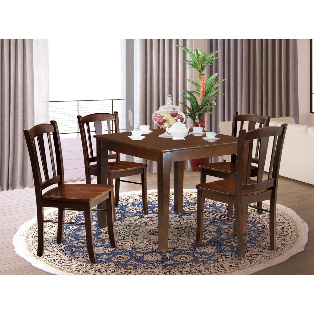OXDL5-MAH-W - 5-Pc Dining Room Table Set- 4 Dining Chair and Dining Table - Wooden Seat and Slatted Chair Back - Mahogany Finish. Picture 1