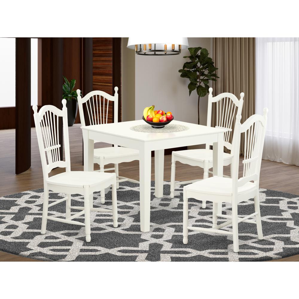 5  Pc  small  Kitchen  Table  and  4  hard  wood  Dining  Chairs  in  Linen  White. Picture 1