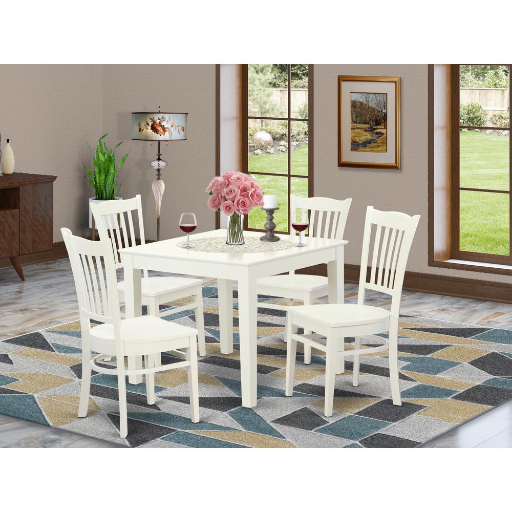 5  PC  Kitchen  Table  and  4  Wood  Dining  Chairs  in  Linen  White. Picture 1