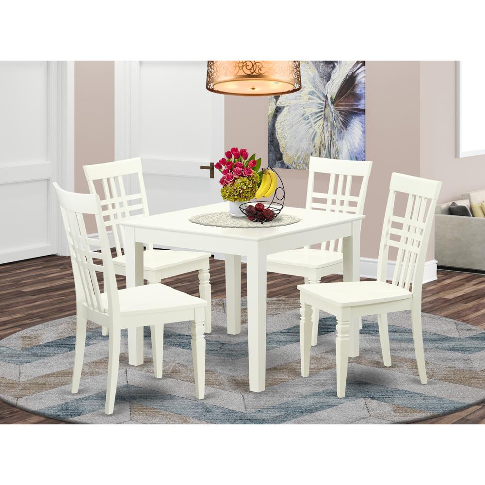 5  PcKitchen  Dining  Table  and  4  Wood  Chairs  for  Dining  room  in  Linen  White. Picture 1