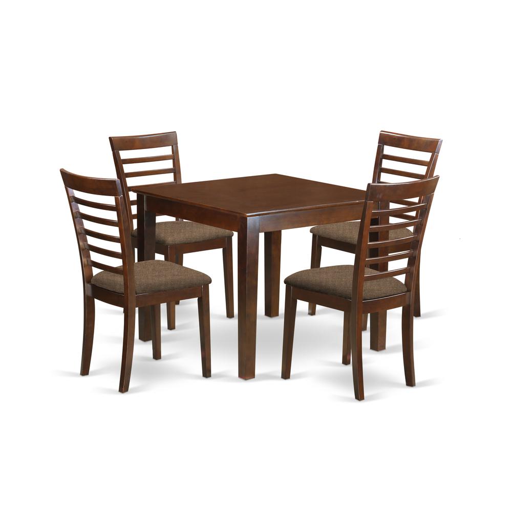 OXML5-MAH-C 5 Pc Dinette Table set with a Dining Table and 4 Dining Chairs in Mahogany. Picture 1