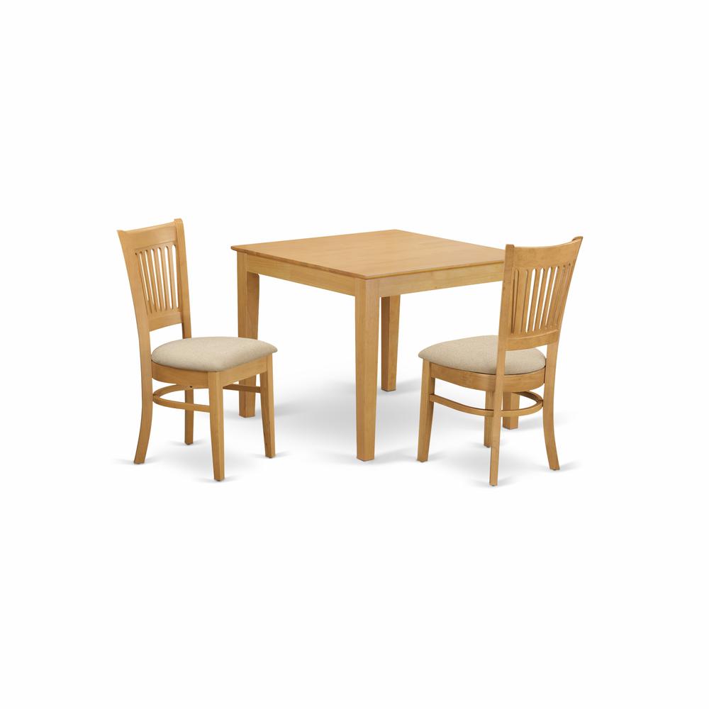 OXVA3-OAK-C 3 Pc Dining room set - Kitchen dinette Table and 2 Dining Chairs. Picture 1