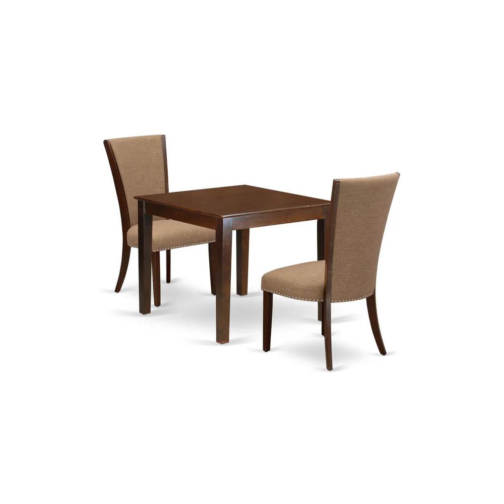 OXVE3-MAH-47 3 Pc Dining Set - 2 Dining Chair with High Back and 1 Square Dining Table - Mahogany Finish. Picture 1