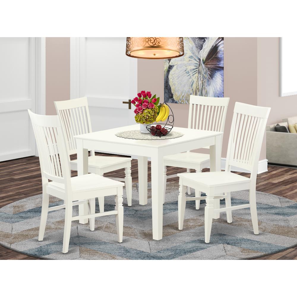 5  Pcsquare  Kitchen  Table  and  4  Wood  Kitchen  Chairs  in  Linen  White. Picture 1