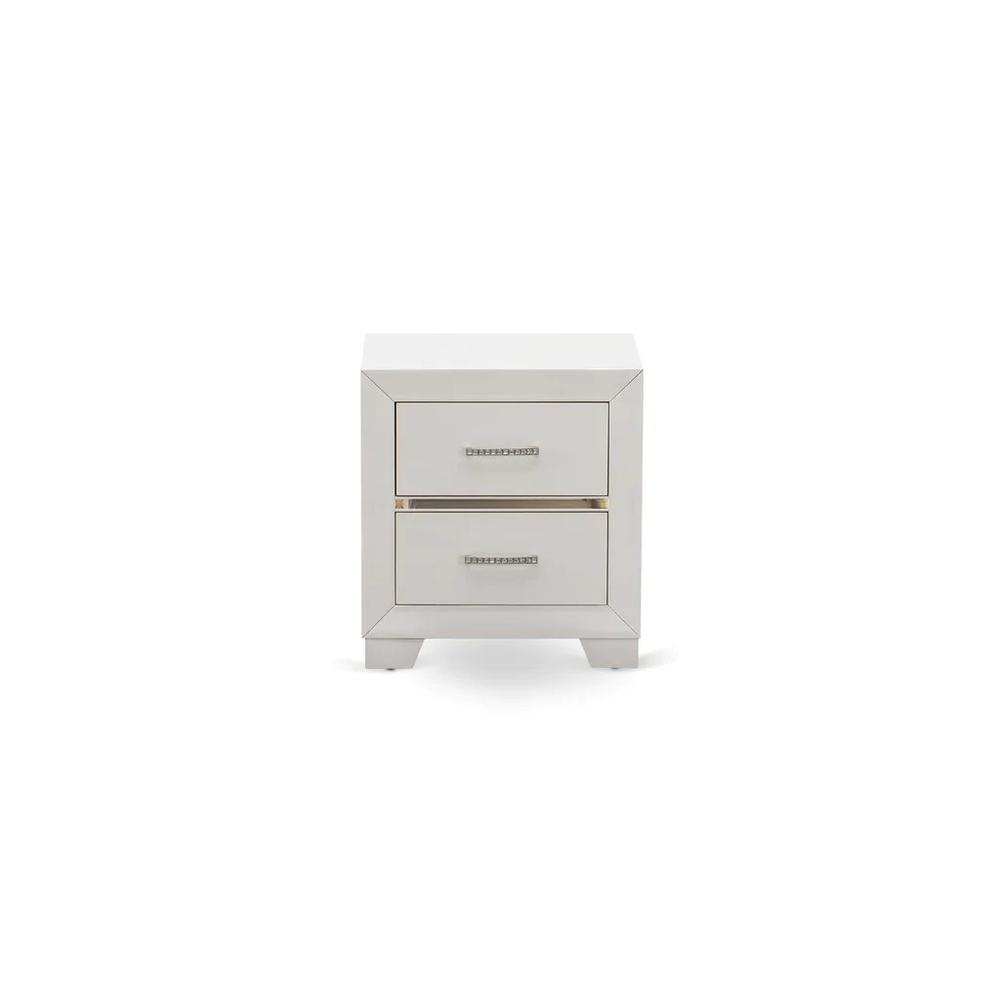 East West Furniture 1-Piece Pandora mid century Wooden Nightstand with 2 Wood Drawers for Bedroom - White Finish. Picture 2