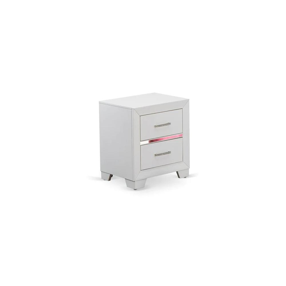East West Furniture 1-Piece Pandora mid century Wooden Nightstand with 2 Wood Drawers for Bedroom - White Finish. Picture 3