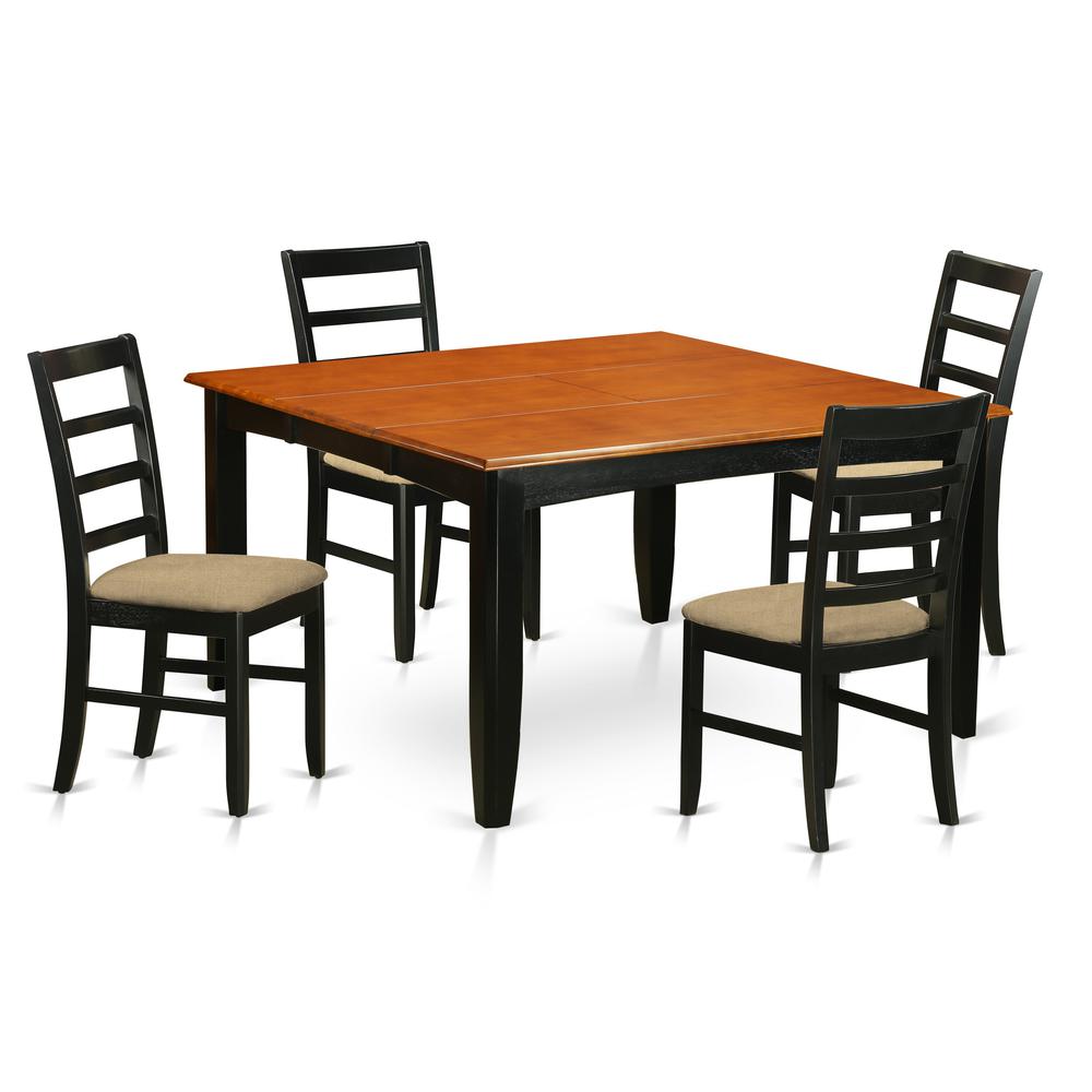 PARF5-BLK-C 5 Pc Dining set-Square Dining Table with Leaf and 4 Dining Chairs.. Picture 1
