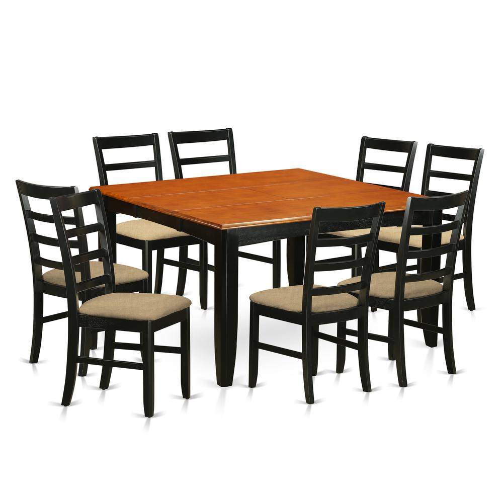 PARF9-BLK-C 9 Pc Dining room set-Square Dining Table with Leaf and 8 Dining Chairs. Picture 1