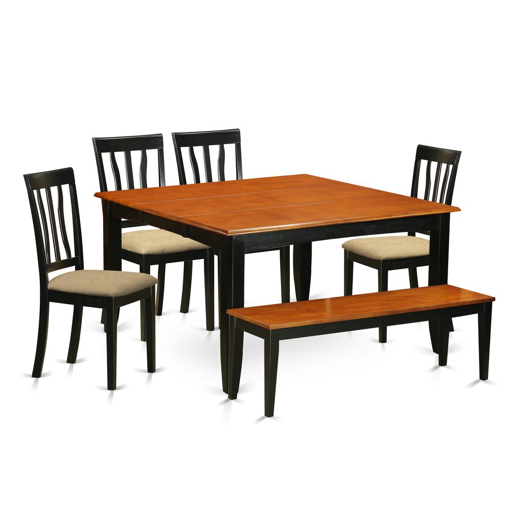 PFAN6-BCH-C 6-PC Kitchen table set with bench-Kitchen Tables and 4 Dining Chairs Plus bench. Picture 1