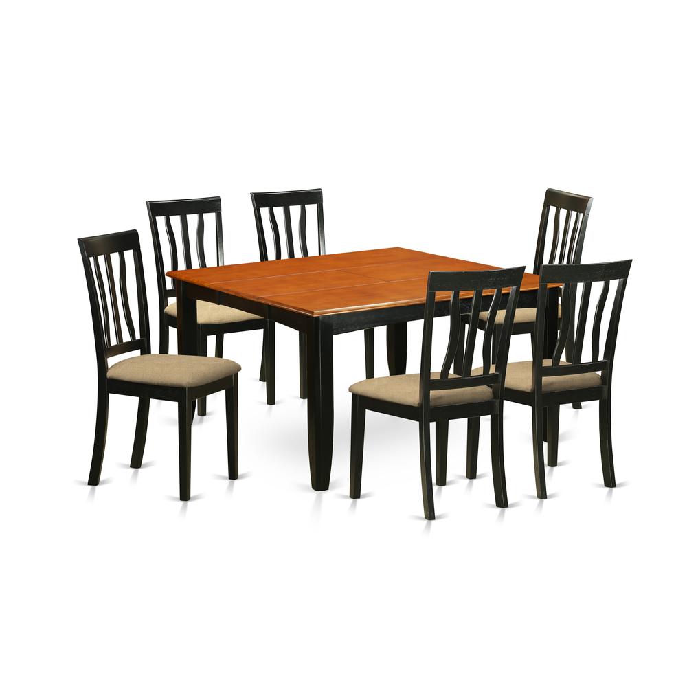PFAN7-BCH-C 7 Pc Dining room set-Dining Table and 6 Wooden Dining Chairs. Picture 1