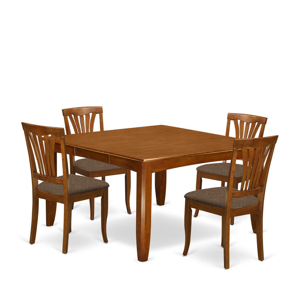PFAV5-SBR-C 5 Pc Dining room set-Square Table with Leaf and 4 Dining Chairs. Picture 1