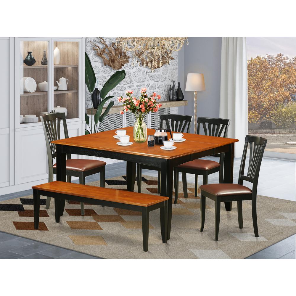 6-PC  Dining  room  set  with  bench-Kitchen  Tables  and  4  Wooden  Dining  Chairs  Plus  bench. Picture 1