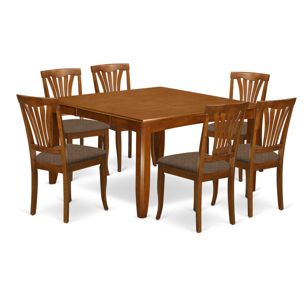 PFAV7-SBR-C 7 PC Dining set-Dinette Table with Leaf and 6 Dinette Chairs.. Picture 1