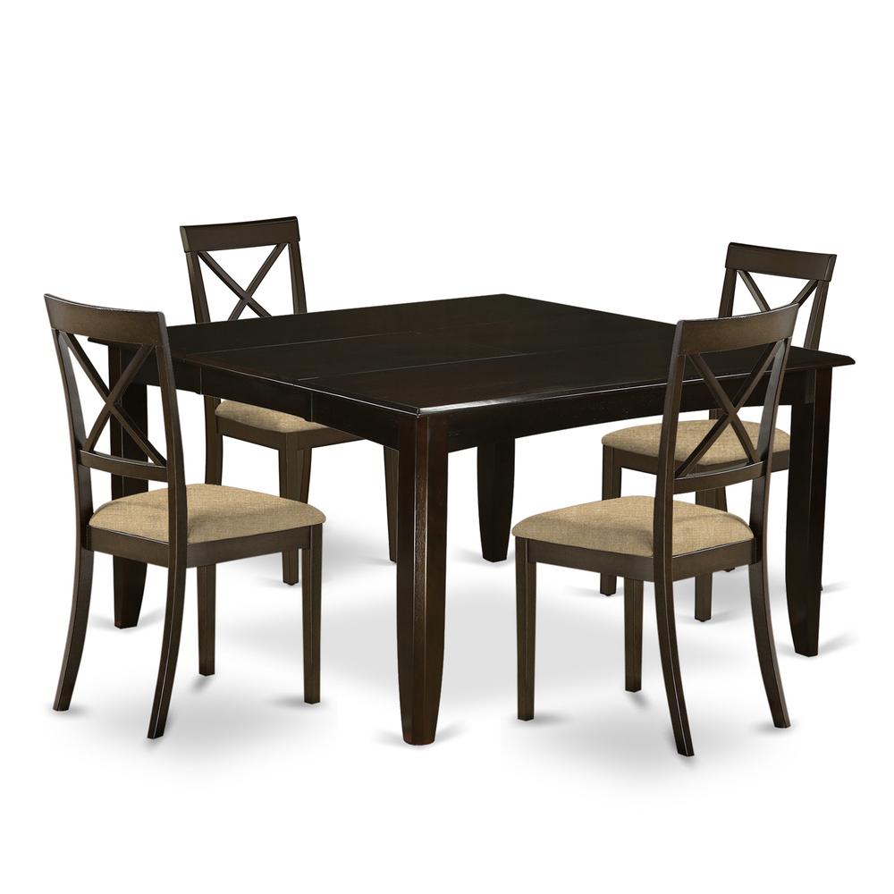 PFBO5-CAP-C 5 Pc Dining set-Square Dining Table with Leaf and 4 Dining Chairs. Picture 1