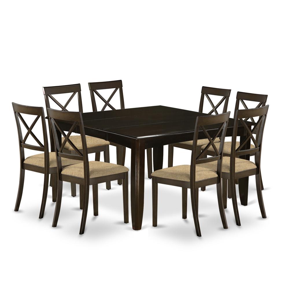 PFBO9-CAP-C 9 Pc Dining room set for 8-Kitchen Table with Leaf and 8 Linen Dinette Chairs.. Picture 1