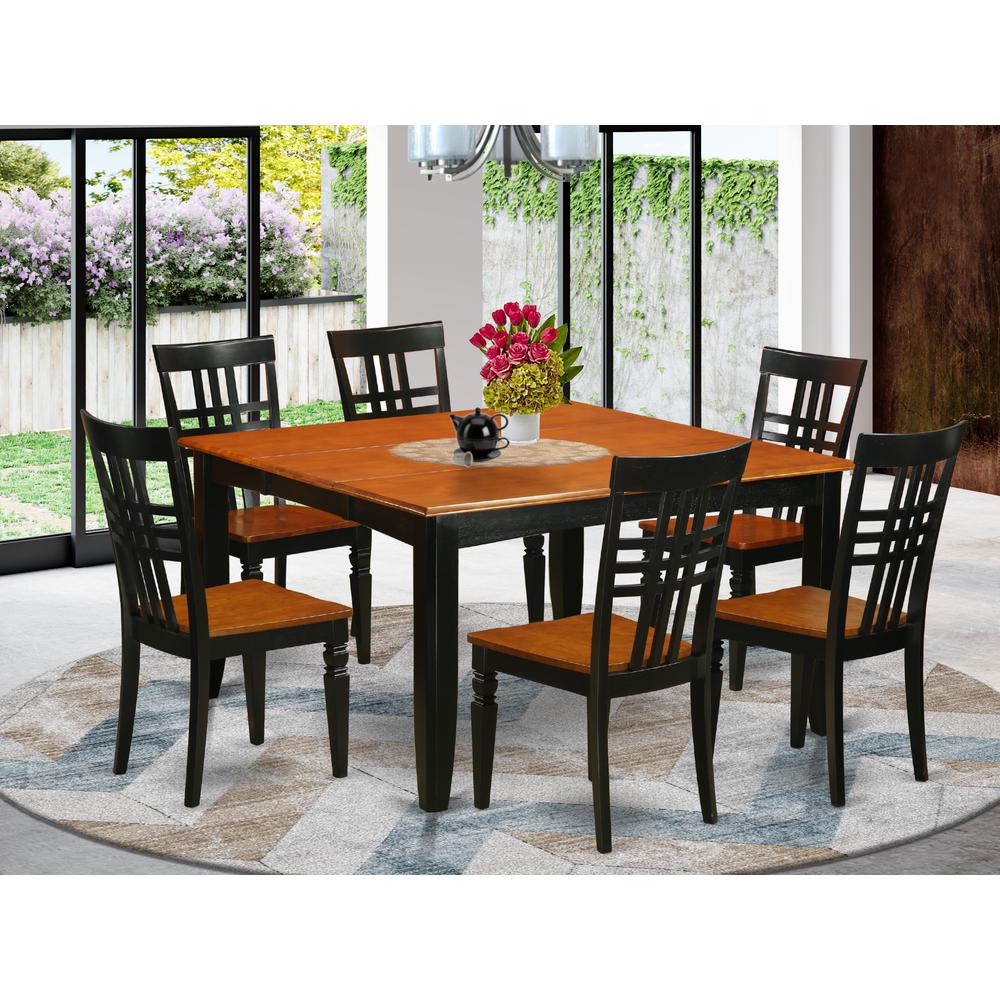 7  Pc  Kitchen  Table  set  with  a  Table  and  6  Kitchen  Chairs  in  Black  and  Cherry. Picture 1