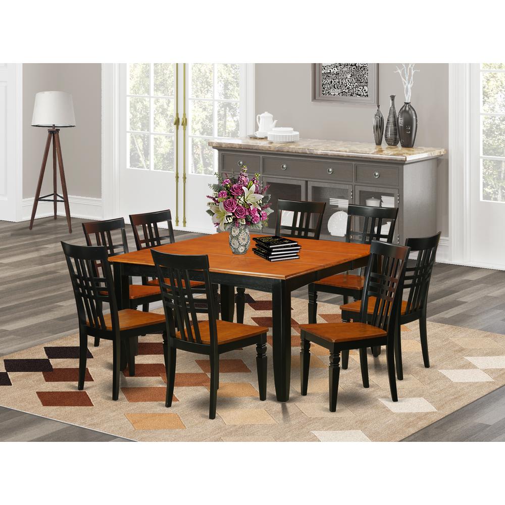 9  Pc  Kitchen  Table  set  with  a  Dining  Table  and  8  Dining  Chairs  in  Black  and  Cherry. Picture 1
