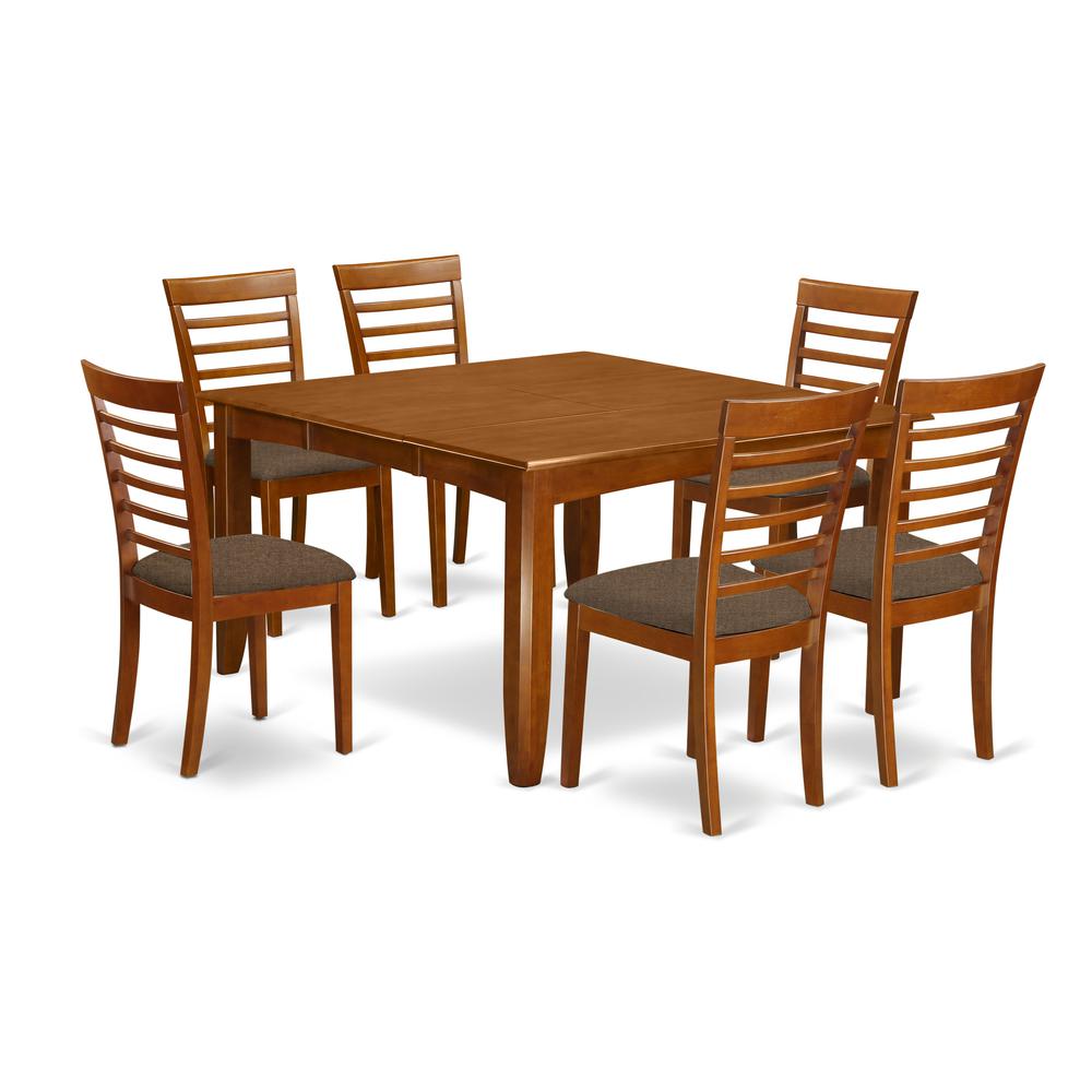 PFML7-SBR-C 7 PC Dining room set-Table with Leaf and 6 Dinette Chairs. Picture 1