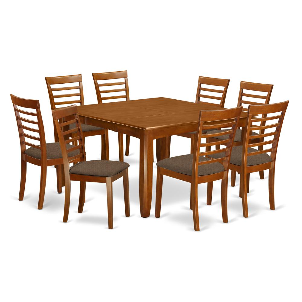 PFML9-SBR-C 9 Pc formal Dining room set-Dinette Table with Leaf and 8 Kitchen Chairs.. Picture 1