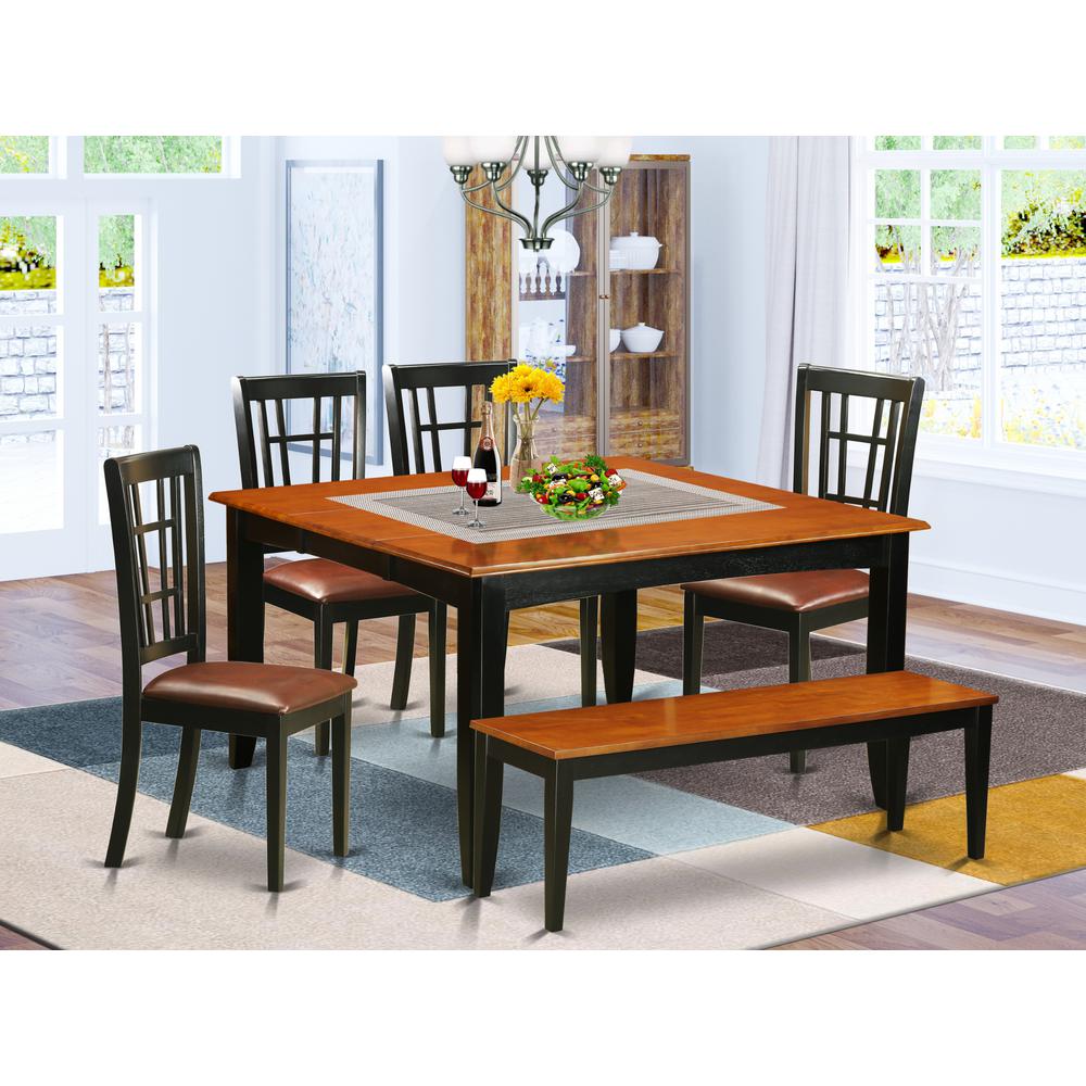 6  PC  Dining  room  set  with  bench-Dining  Table  and  4  Wooden  Dining  Chairs  plus  a  bench. Picture 1