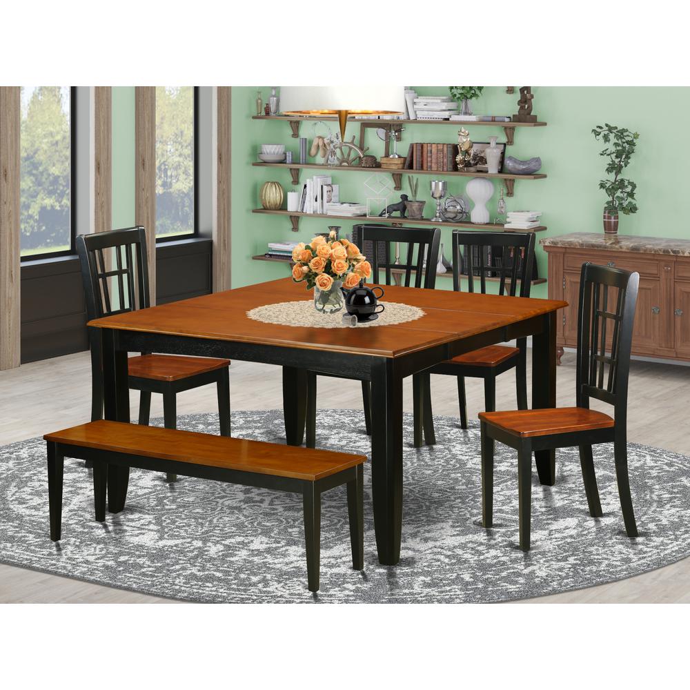 6-PC  Dining  room  set  with  bench-Dining  Table  and  4  Wooden  Dining  Chairs  plus  a  bench. Picture 1