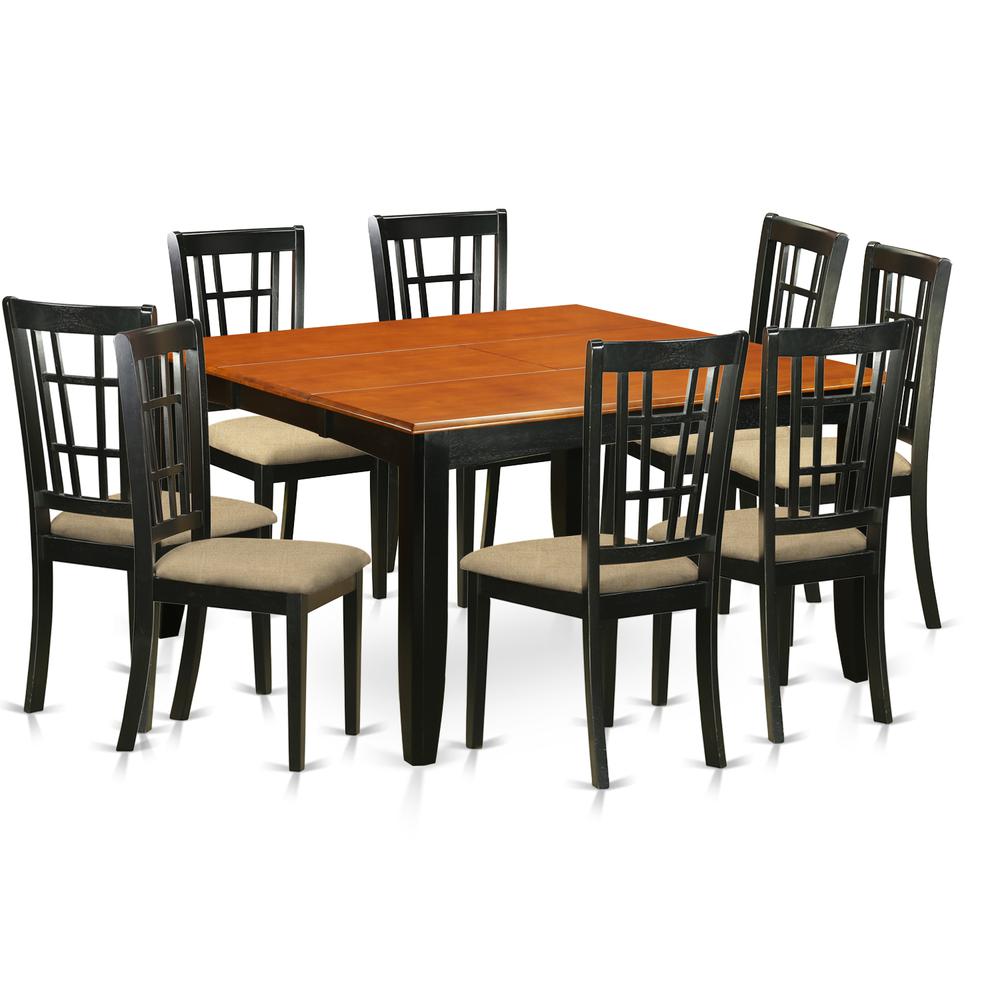 PFNI9-BCH-C 9 PC Dining room set-Dining Table and 8 Wood Dining Chairs. Picture 1