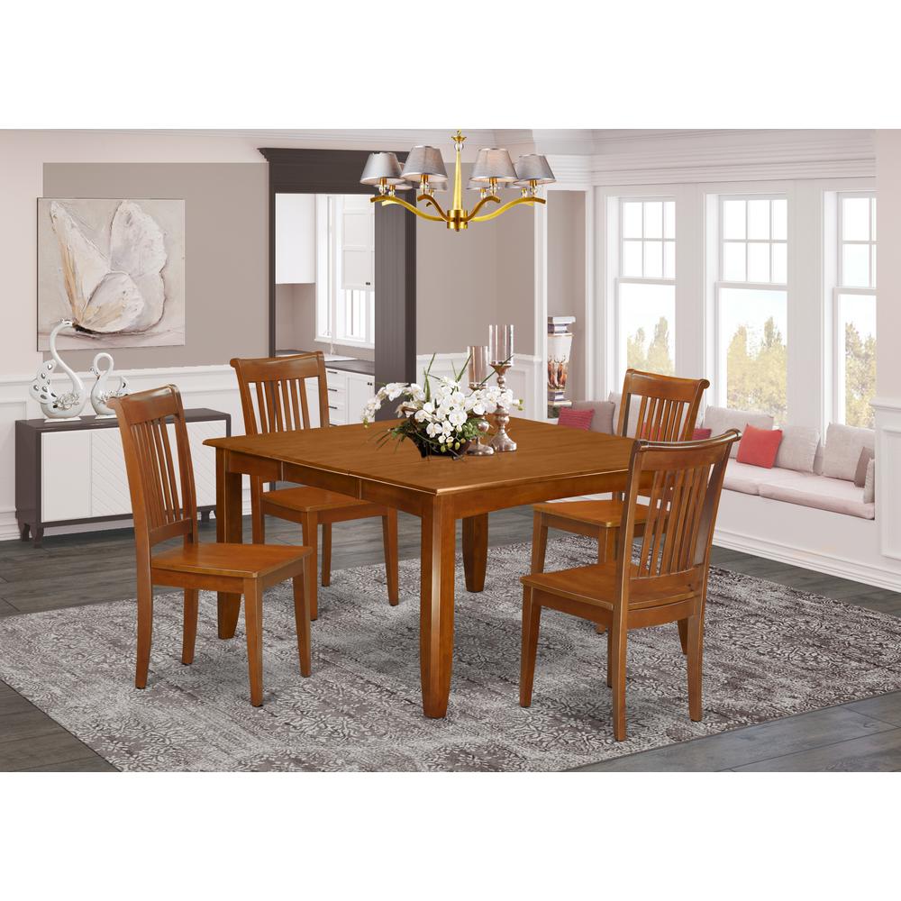 5  Pc  Dining  room  set-Square  gathering  Table  with  Leaf  and  4  Dining  Chairs. Picture 1