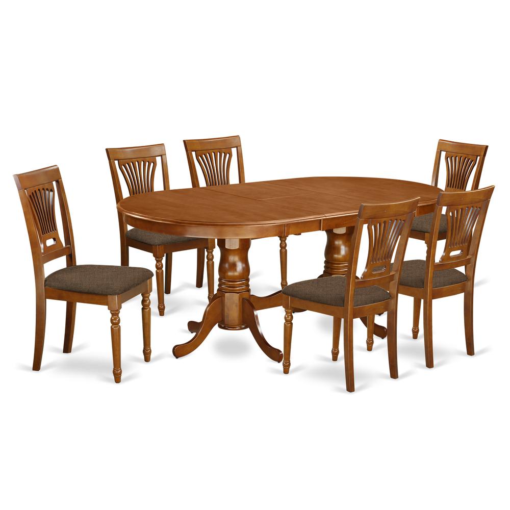 PLAI7-SBR-C 7 PC Dining room set for 6-Dining Table with 6 Dining Chairs. Picture 1