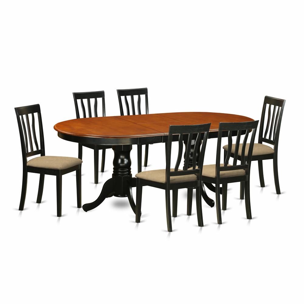 PLAN7-BCH-C 7 PC Dining room set-Dining Table with 6 Wood Dining Chairs. Picture 1