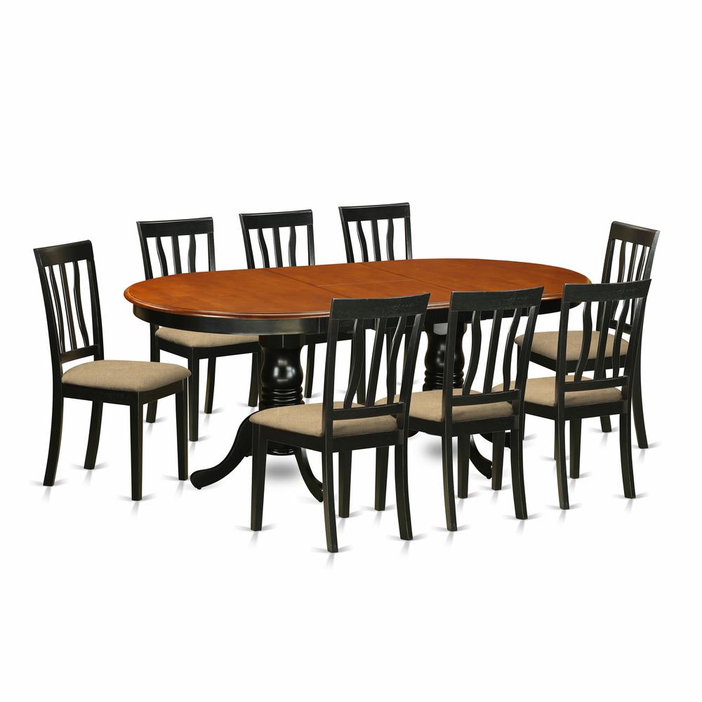 PLAN9-BCH-C 9 PC Dining room set-Dining Table with 8 Wood Dining Chairs. Picture 1