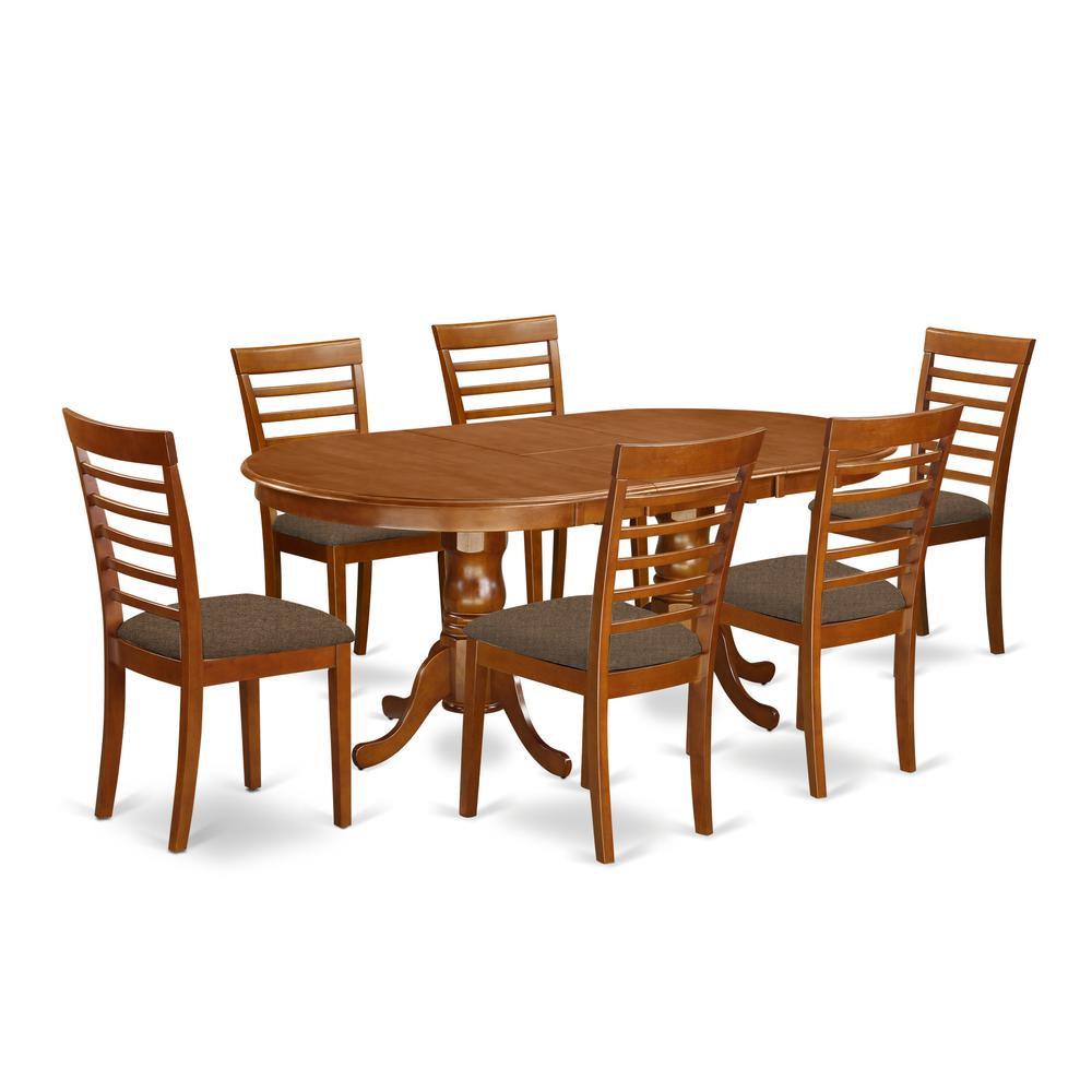PLML7-SBR-C 7 Pc Dining room set-Dining Table with 6 Kitchen Chairs. Picture 1