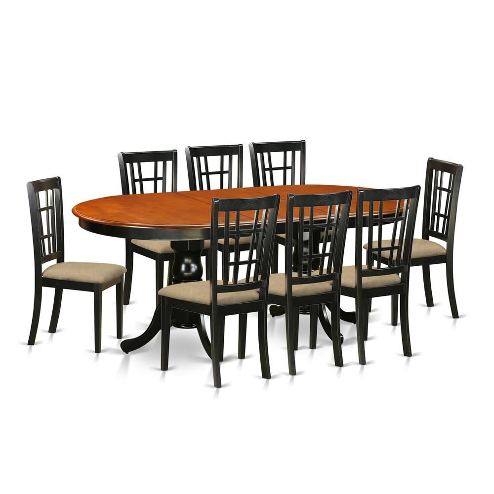 PLNI9-BCH-C 9 Pc Dining room set-Dining Table with 8 Wood Dining Chairs. Picture 1