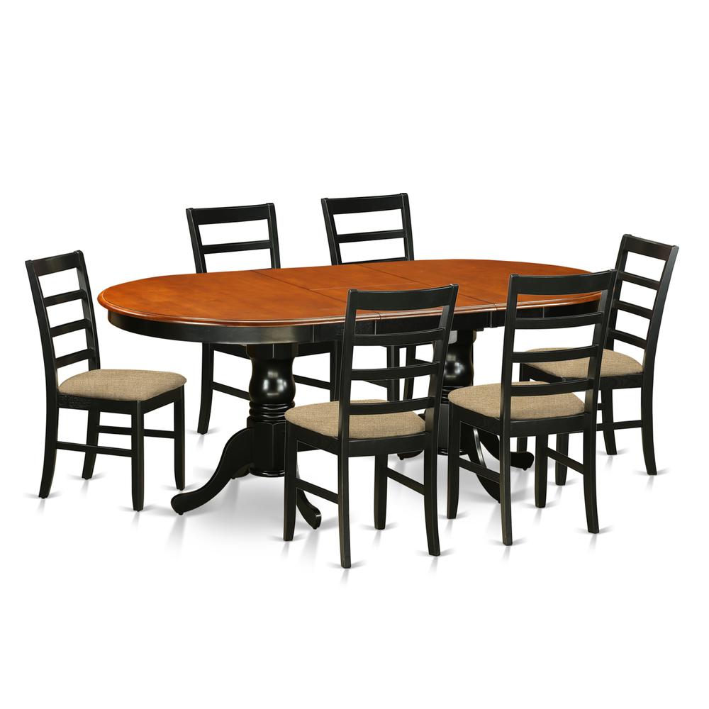 PLPF7-BCH-C 7 PC Dining room set-Dining Table with 6 Wooden Dining Chairs. Picture 1