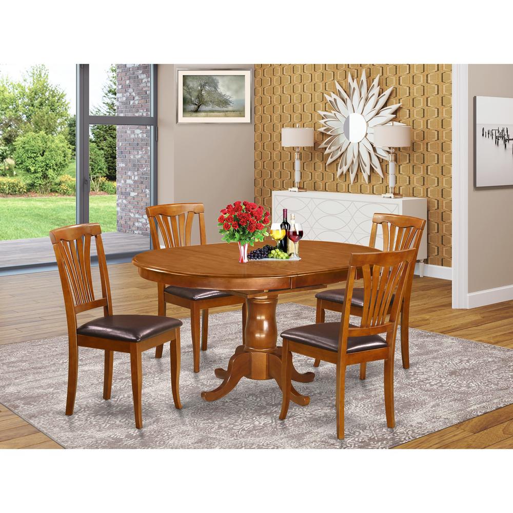 5  Pc  set  Portland  Dining  Table  featuring  Leaf  and  4  Upholstered  Seat  Chairs  in  Saddle  Brown. Picture 1