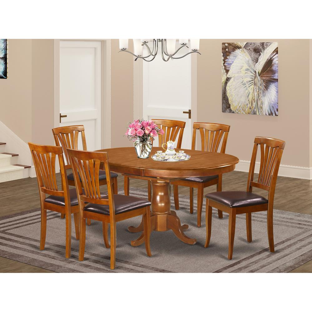 7  Pc  set  Portland  Kitchen  Table  with  Leaf  and  6  Leather  Chairs  in  Saddle  Brown. Picture 1