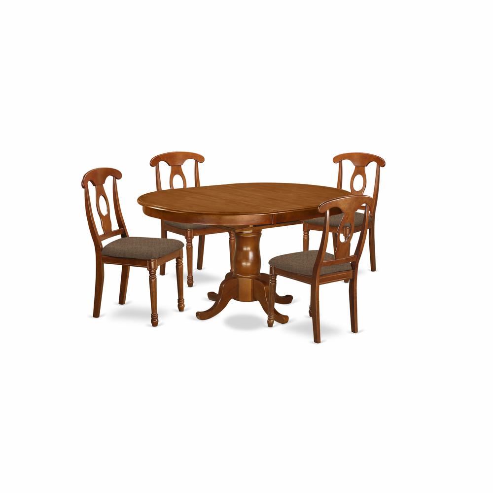 PONA5-SBR-C 5 Pc Dining room set for 4-Oval Dining Table with Leaf and 4 Styled Dining Chairs. Picture 1