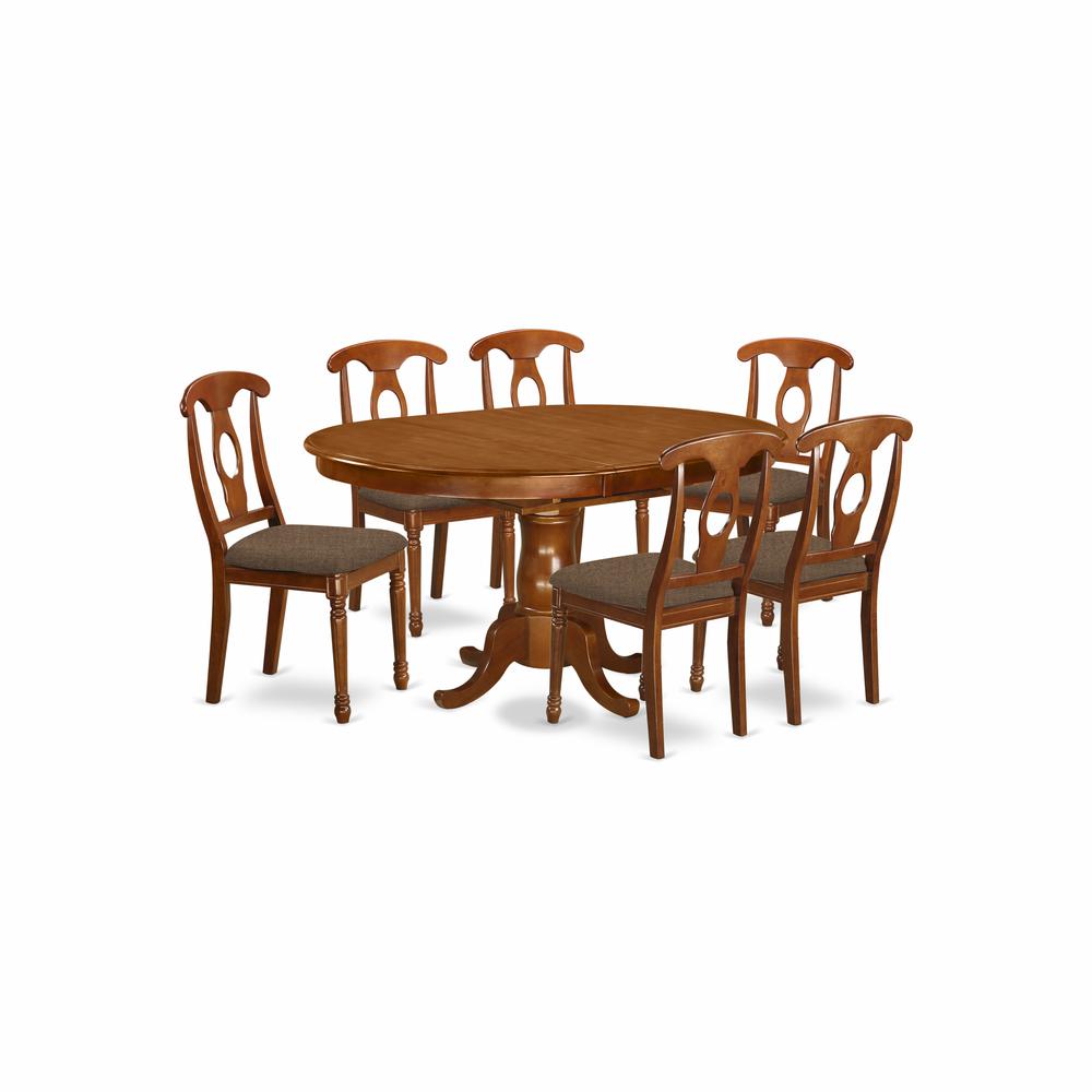 PONA7-SBR-C 7 Pc Dining room set-and Oval Dining Table with Leaf and 6 Dining Chairs. Picture 1