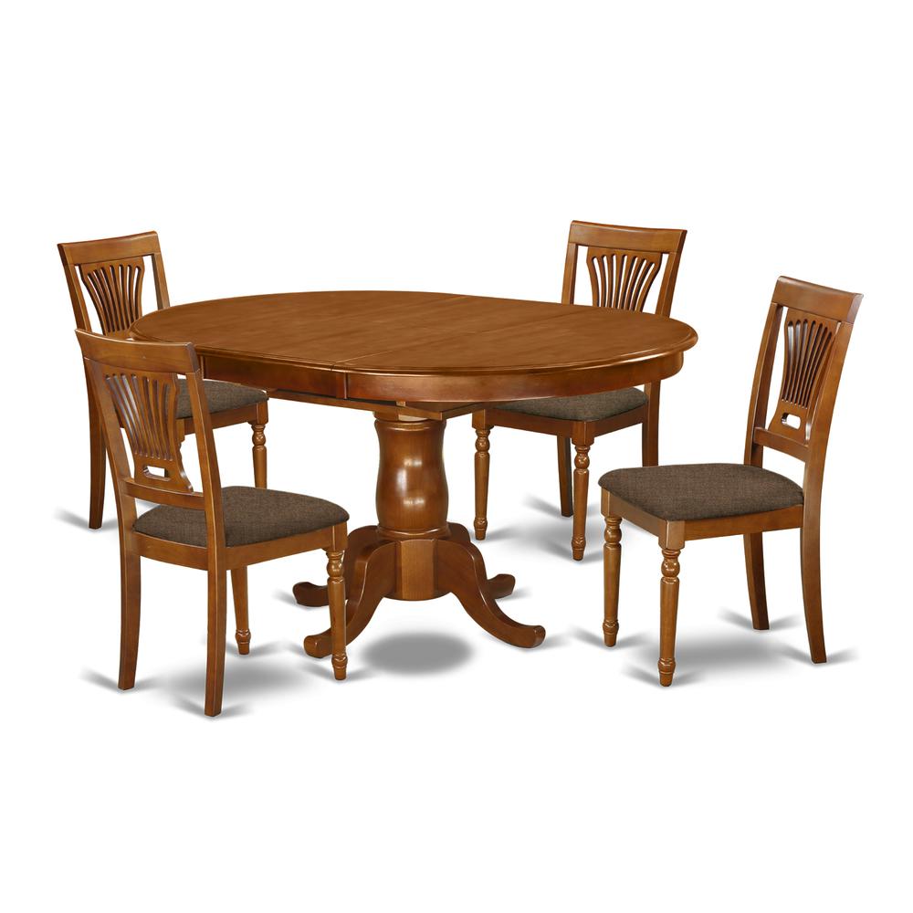 POPL5-SBR-C 5 Pc set Portland Dining Table having 18" Leaf and 4 Cushiad Kitchen Chairs in Saddle Brown. Picture 1