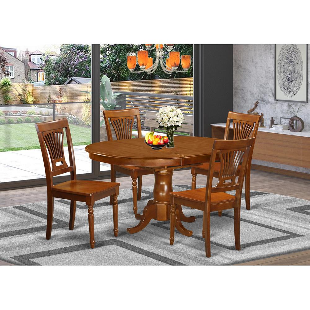5  Pc  Portland  Table  having  18"  Leaf  and  4  hard  wood  Seat  Chairs  in  Saddle  Brown  .. Picture 1