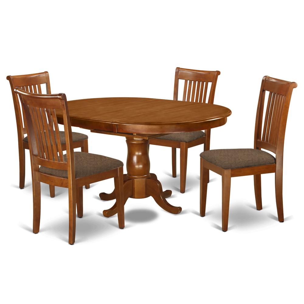 PORT5-SBR-C 5 Pc Dining room set for 4-Oval Dining Table with Leaf and 4 Dining Chairs. Picture 1
