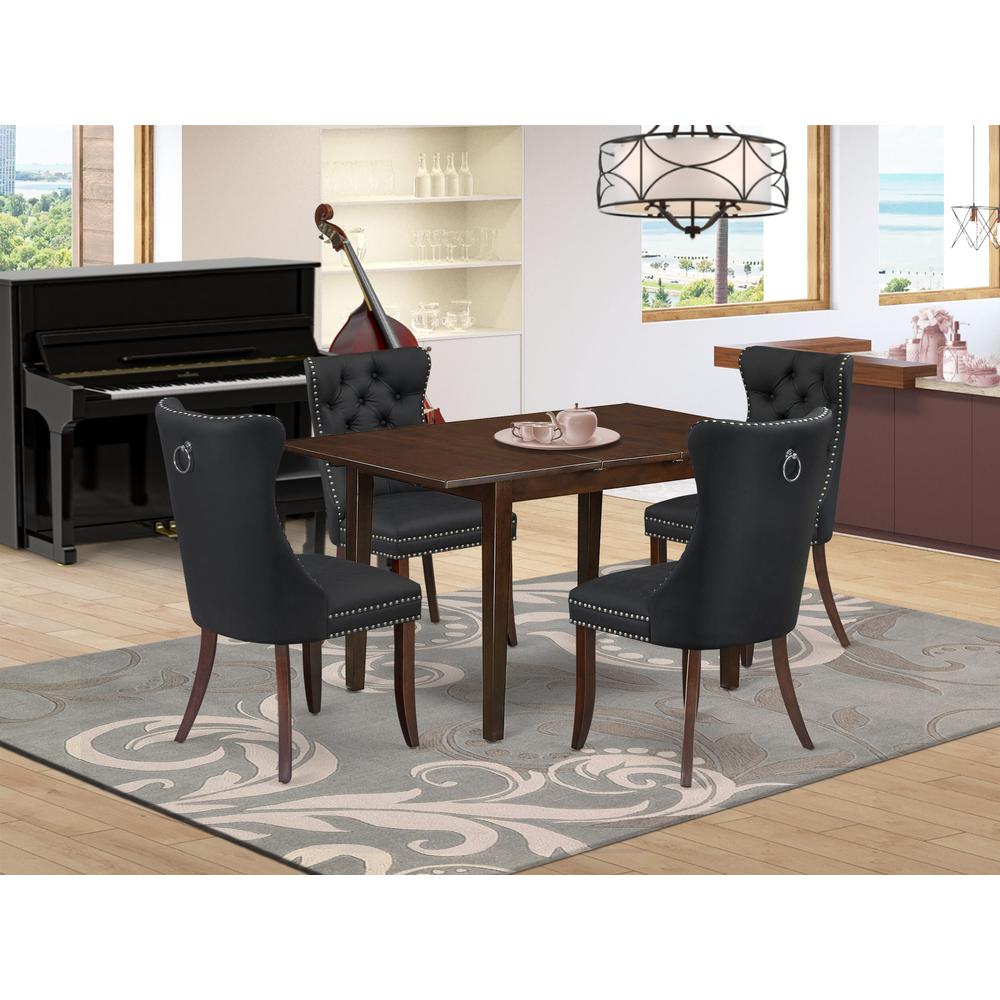 5 Piece Kitchen Table Set Contains a Rectangle Dining Table with Butterfly Leaf. Picture 1