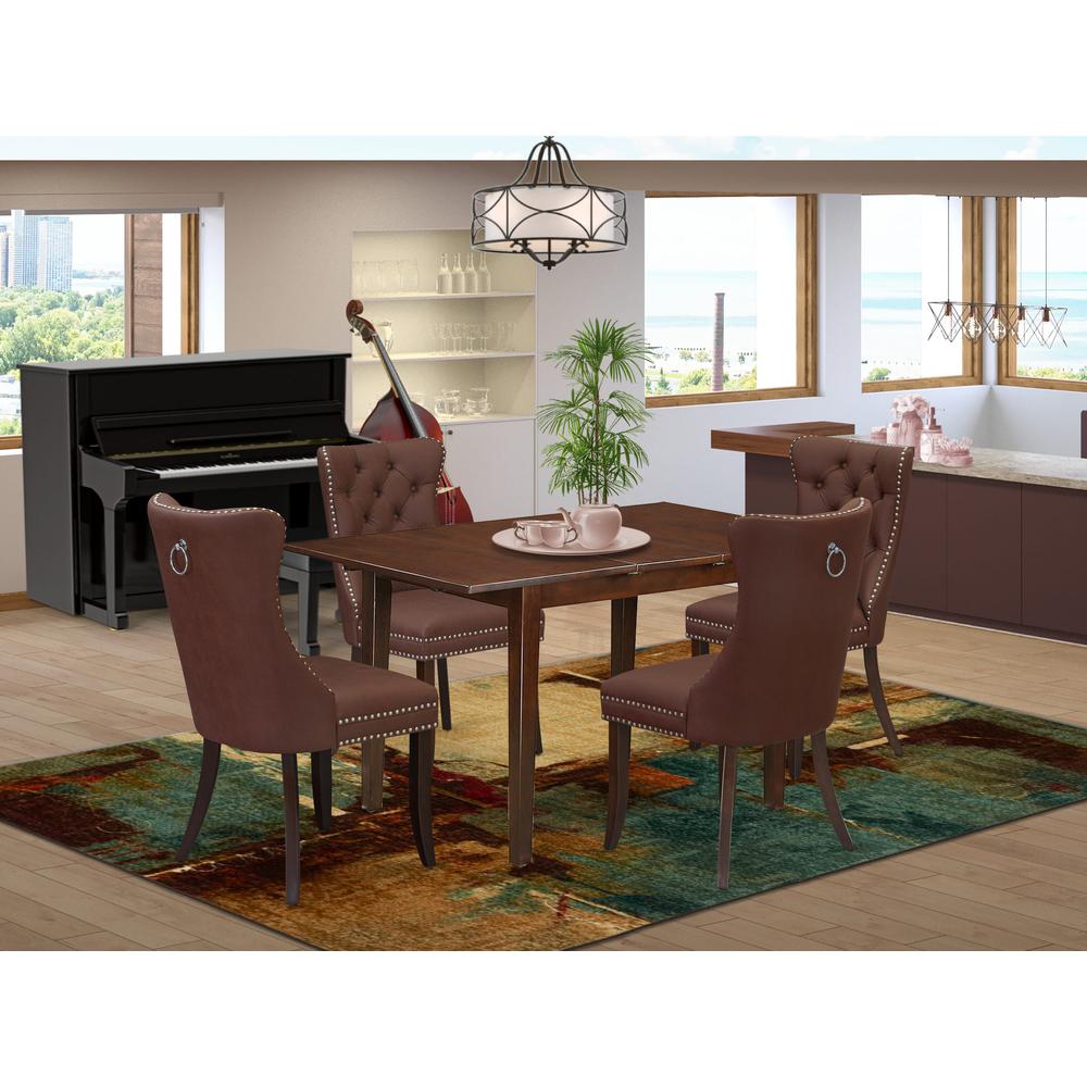 5 Piece Dining Set Consists of a Rectangle Wooden Table with Butterfly Leaf. Picture 1