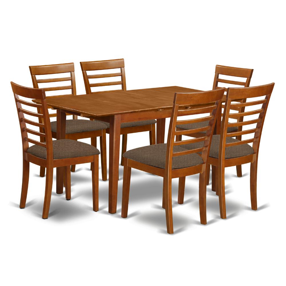 PSML7-SBR-C 7 Pc Table and chair set - Table and 6 Kitchen Dining Chairs. Picture 1