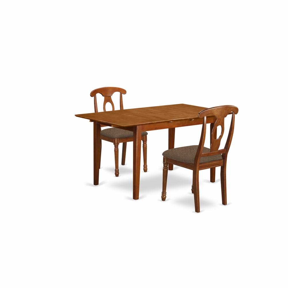 PSNA3-SBR-C 3 PcRectangular Kitchen Table having 12in Leaf and 2Fabric Dinette Chairs in Saddle Brown .. Picture 1