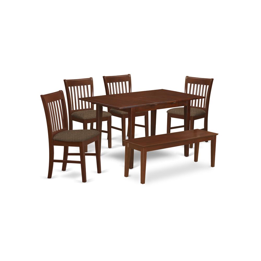 PSNO6C-MAH-C 6 Pc Dining room set with bench -Table with 4 Dining Table Chairs and Bench. Picture 1