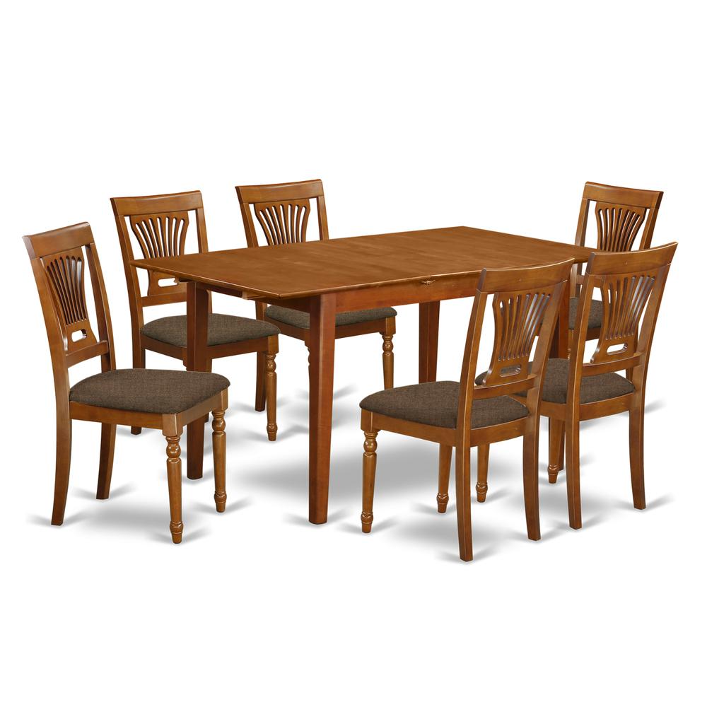 PSPL7-SBR-C 7 PC KitchenKitchen dinette set- Table with Leaf and 6 Chairs for Dining room. Picture 1